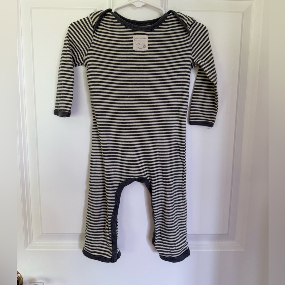 Burt's Bees Baby White & Gray Striped Bodysuit Long Sleeve - Size 3-6 months